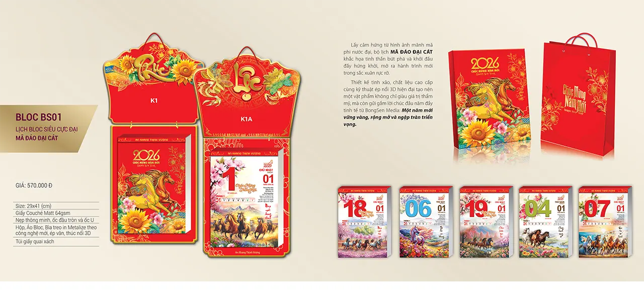 Mẫu lịch treo tường Tết in theo yêu cầu, chất lượng vượt trội