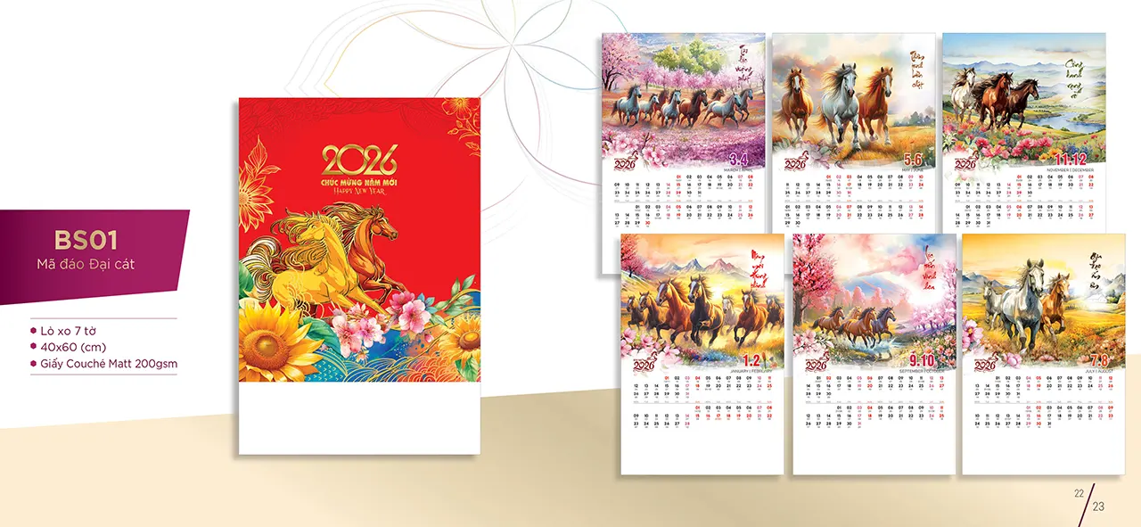 Mẫu lịch Tết in chất lượng cao, thiết kế sang trọng