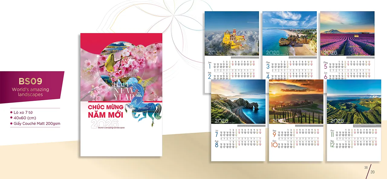 Mẫu lịch Tết treo tường in chất lượng cao, giấy dày bền đẹp